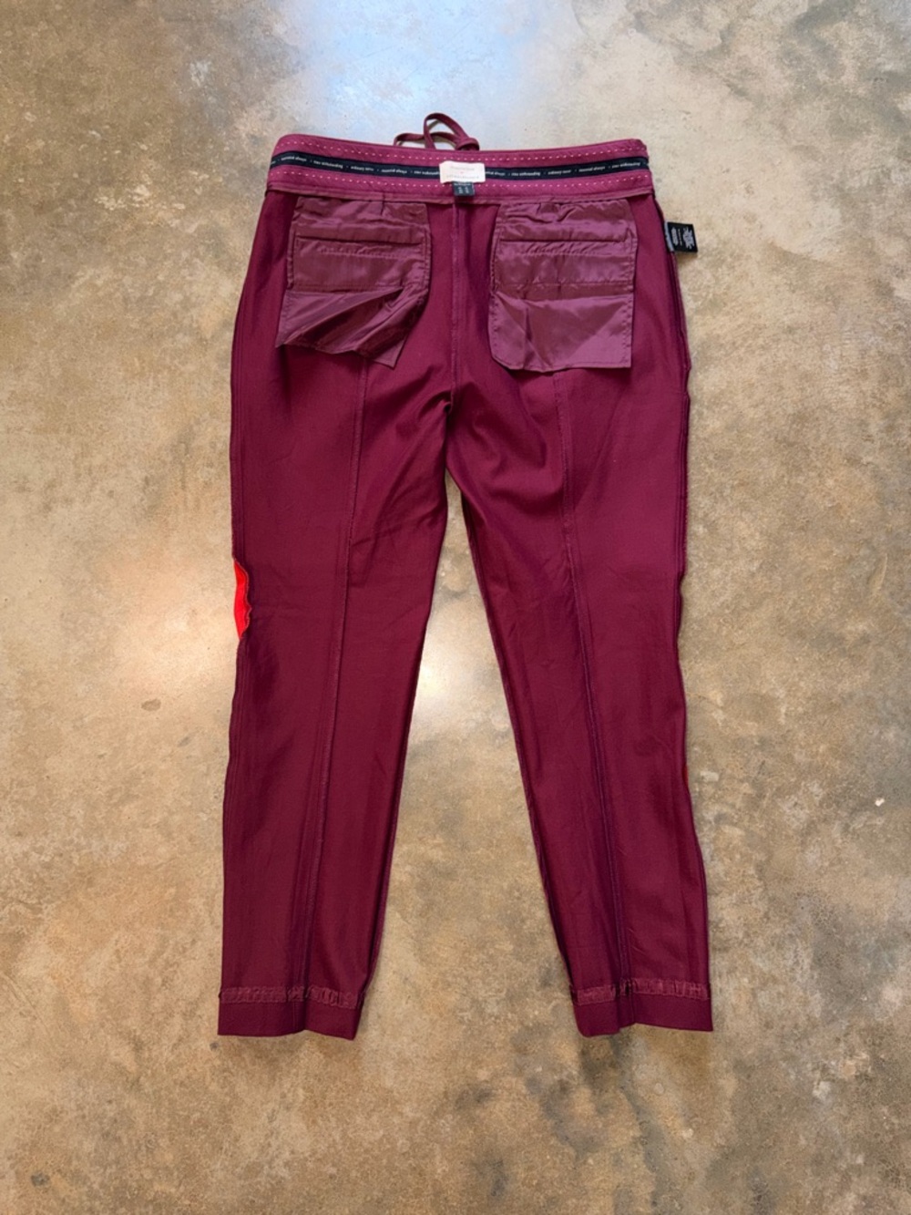 Anthropologie Burgundy Skinny Pants Red Side Stripe - Size 10 - Picture 11 of 14
